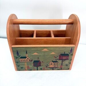 Kamenstein Inc VTG Wood Picnic Utensil Caddy Birdhouse Folk Art Country Decor